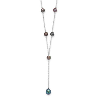 16" Sterling Silver Rhodium-plated Black Freshwater Cultured Pearl Y-Drop Necklace