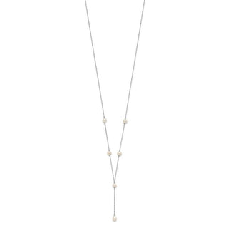 16" Sterling Silver Rhodium-plated White Freshwater Cultured Pearl Y-Drop Necklace
