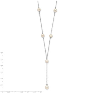 16" Sterling Silver Rhodium-plated White Freshwater Cultured Pearl Y-Drop Necklace