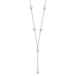 16" Sterling Silver Rhodium-plated White Freshwater Cultured Pearl Y-Drop Necklace