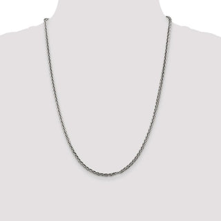 24" Sterling Silver Antiqued 3.25mm Solid Square Spiga Chain Necklace