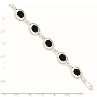 7" Sterling Silver Fancy Polished Black Onyx Bracelet