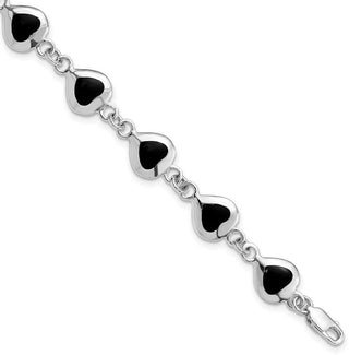 7" Sterling Silver Fancy Polished Heart Black Onyx Bracelet