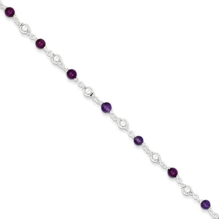 7" Sterling Silver Polished Amethyst Beaded Bracelet
