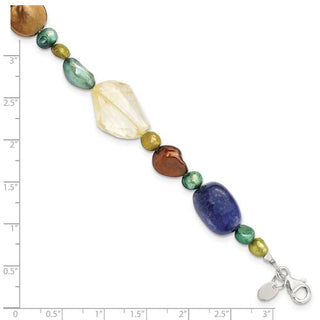 7.5" Sterling Silver Citrine/Lapis/Dyed Howlite/Freshwater Cultured Pearl Bracelet
