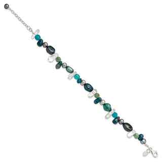 7.75" Sterling Silver Aventurine, Synthetic Blue Quartz/Freshwater Cultured Pearl Bracelet