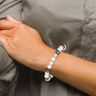 7.5" 8-9mm White/Peach/Black Freshwater Cultured Pearl Stretch Bracelet