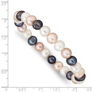 7.5" 8-9mm White/Peach/Black Freshwater Cultured Pearl Stretch Bracelet