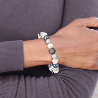 7.5" 8-9mm White/Grey/Black Freshwater Cultured Pearl Stretch Bracelet