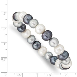 7.5" 8-9mm White/Grey/Black Freshwater Cultured Pearl Stretch Bracelet
