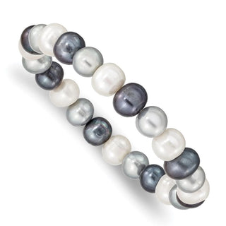 7.5" 8-9mm White/Grey/Black Freshwater Cultured Pearl Stretch Bracelet