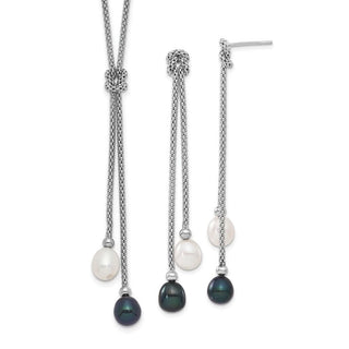 Sterling Silver Rhodium-plated Freshwater Cultured Pearl Knot 18 in. Neck/Earrings Set