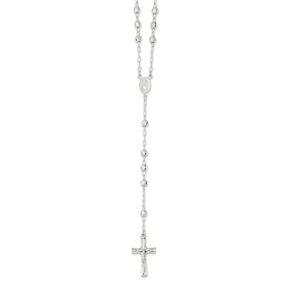 26" Sterling Silver Polished Rosary with Textured Beads Necklace