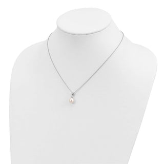 Sterling Silver Rhodium-plated Freshwater Cultured Pearl Necklace/Stud Earrings Set