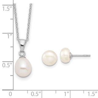 Sterling Silver Rhodium-plated Freshwater Cultured Pearl Necklace/Stud Earrings Set