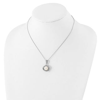 Sterling Silver Rhodium-plated 10-12mm Freshwater Cultured Pearl CZ Necklace/Earrings Set