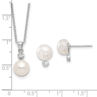 Sterling Silver Rhodium-plated 8-9mm Freshwater Cultured Pearl CZ Earrings/Necklace Set QH5375SET