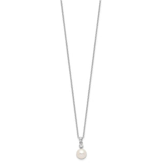 Sterling Silver Rhodium-plated 8-9mm Freshwater Cultured Pearl CZ Earrings/Necklace Set QH5375SET