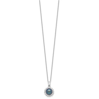 Sterling Silver Rhodium-plated 8-9mm Black Freshwater Cultured Pearl CZ Earrings/Necklace Set