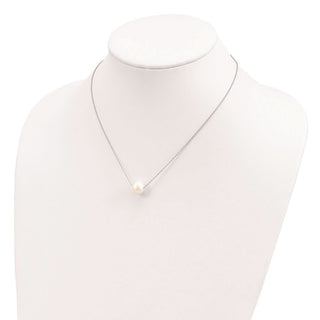17" Sterling Silver Rhodium-plated 10-11mm White Near Round Freshwater Cultured Pearl Necklace