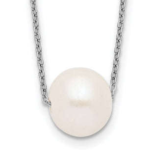 17" Sterling Silver Rhodium-plated 10-11mm White Near Round Freshwater Cultured Pearl Necklace