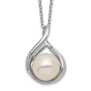 17" Sterling Silver Rhodium-plated 9-10mm White Freshwater Cultured Pearl Necklace