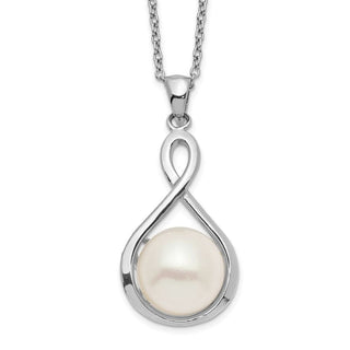17" Sterling Silver Rhodium-plated 10-11mm White Freshwater Cultured Pearl Necklace QH5484-17