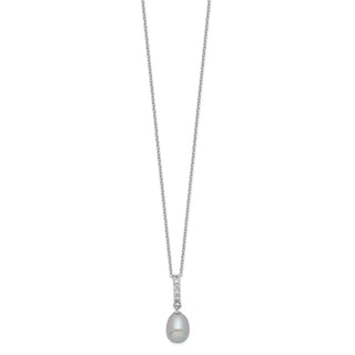 17" Sterling Silver Rhodium-plated 8-9mm Grey Freshwater Cultured Pearl CZ Necklace