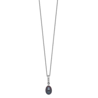17" Sterling Silver Rhodium-plated 8-9mm Black Freshwater Cultured Pearl CZ Necklace