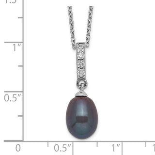 17" Sterling Silver Rhodium-plated 8-9mm Black Freshwater Cultured Pearl CZ Necklace