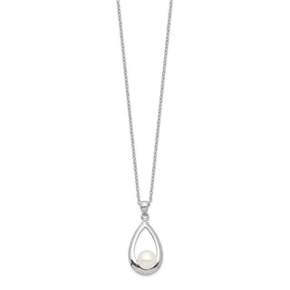 17" Sterling Silver Rhodium-plated 6-7mm White Button Freshwater Cultured Pearl Necklace