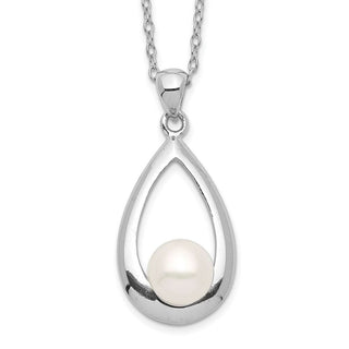 17" Sterling Silver Rhodium-plated 6-7mm White Button Freshwater Cultured Pearl Necklace