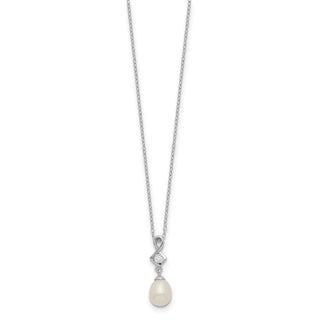 17" Sterling Silver Rhodium-plated 6-7mm White Freshwater Cultured Pearl CZ Necklace QH5497-17