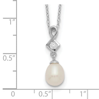 17" Sterling Silver Rhodium-plated 6-7mm White Freshwater Cultured Pearl CZ Necklace QH5497-17