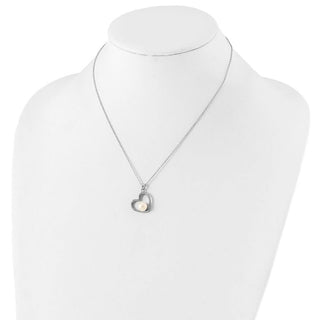 17" Sterling Silver Rhodium-plated Polished Open Heart with 7-8mm White Button Freshwater Cultured Pearl 17 inch Necklace