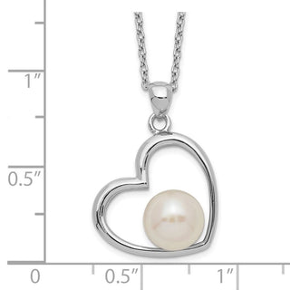 17" Sterling Silver Rhodium-plated Polished Open Heart with 7-8mm White Button Freshwater Cultured Pearl 17 inch Necklace