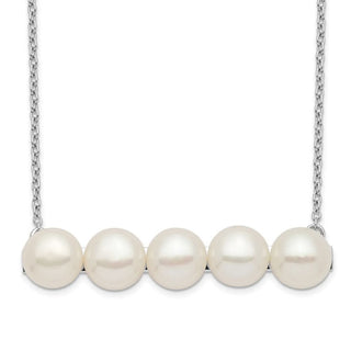 18" Sterling Silver Rhodium-plated 7-8mm White Button Freshwater Cultured Pearl Necklace