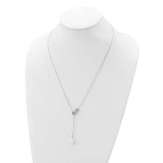 24" Sterling Silver Rhodium-plated 7-8mm Freshwater Cultured Pearl Infinity Lariat Drop Necklace