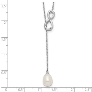 24" Sterling Silver Rhodium-plated 7-8mm Freshwater Cultured Pearl Infinity Lariat Drop Necklace