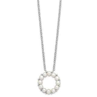 16" Sterling Silver Rhodium-plated 3-3.5mm Freshwater Cultured Pearl 1.75in ext Necklace