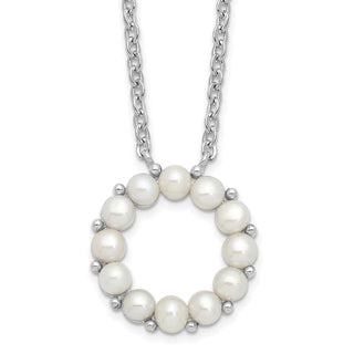 16" Sterling Silver Rhodium-plated 3-3.5mm Freshwater Cultured Pearl 1.75in ext Necklace