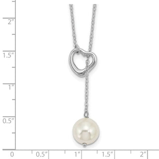Sterling Silver Rhodium-plated Simulated Pearl Heart 2-Piece Necklace