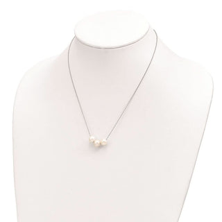 17" Sterling Silver Rhodium-plated 8-9mm White Near-round Freshwater Cultured Pearl Necklace