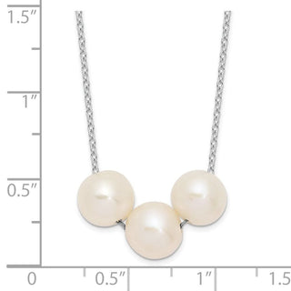 17" Sterling Silver Rhodium-plated 8-9mm White Near-round Freshwater Cultured Pearl Necklace