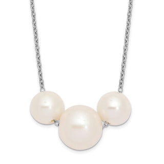 17" Sterling Silver Rhodium-plated 8-10mm White Near-round Freshwater Cultured Pearl Necklace