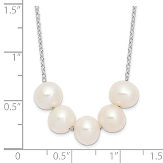 17" Sterling Silver Rhodium-plated 7-8mm White Near-round Freshwater Cultured Pearl Necklace