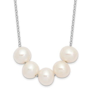 17" Sterling Silver Rhodium-plated 7-8mm White Near-round Freshwater Cultured Pearl Necklace