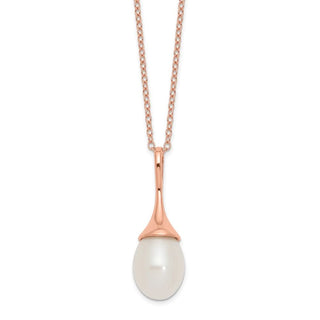 17" Sterling Silver Pink 11x8mm White Freshwater Cultured Pearl Necklace