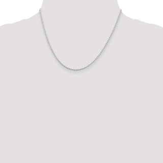 22" Sterling Silver 2mm Beaded Chain Necklace w/4in ext.