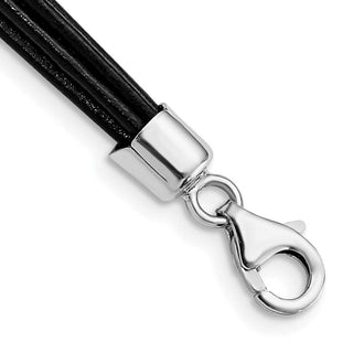 Rhodium-plated Sterling Silver 16inch Black Multi-Cord Leather Necklace